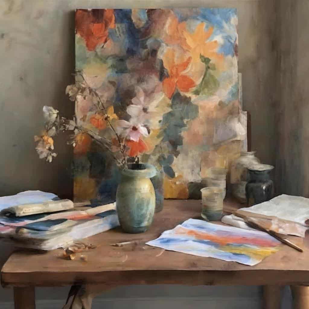 Παραδοσιακός καμβάς με εξαίρετα έργα μεγάλων καλλιτεχνών στην ιστορία της τέχνης, αξεσουάρ ζωγραφικής και διακριτικά στοιχεία ζωγραφικής με έμφαση στην τέχνη και τη δημιουργικότητα.