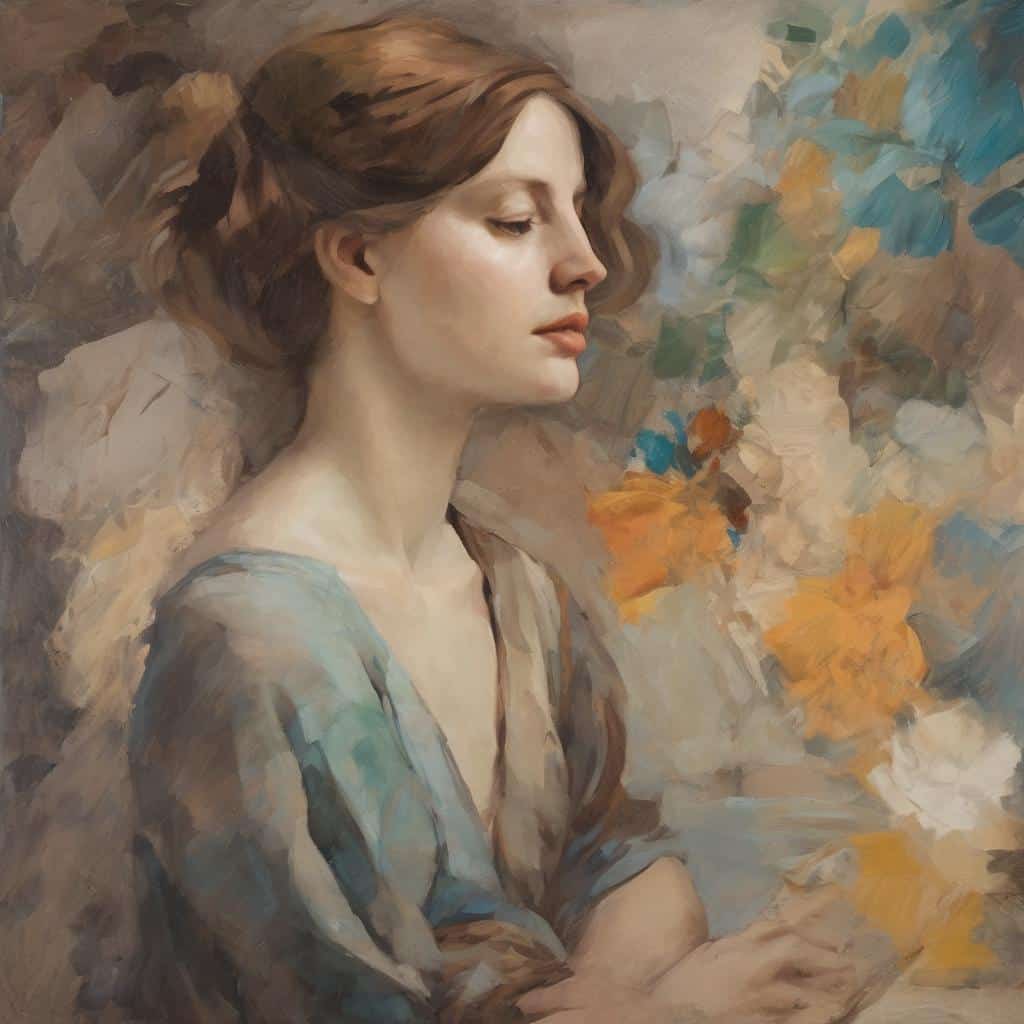 Ανθρώπινη πορτρέτο γυναίκας με καστανά μαλλιά σε αιολική τέχνη.