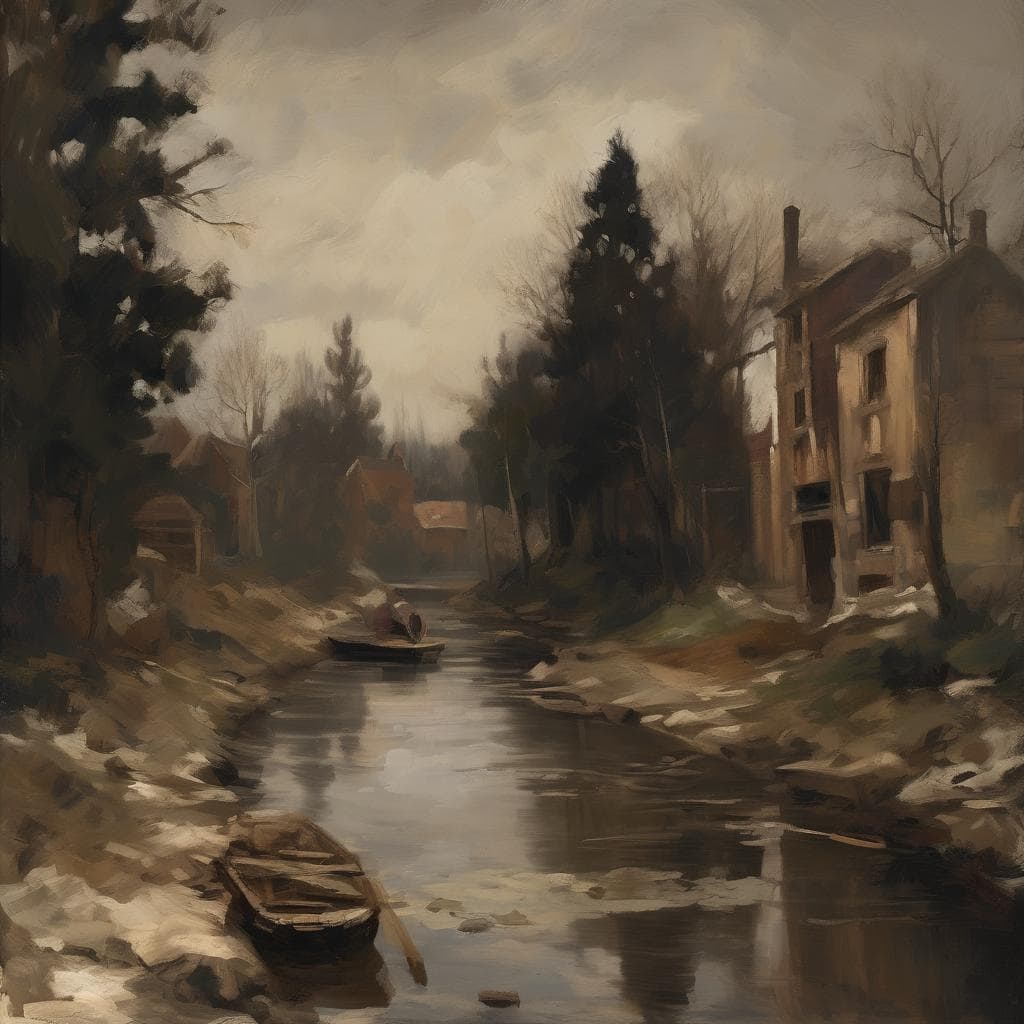 Παραδοσιακός πίνακας με μεγάλη τέχνη, αποκαλύπτοντας την ιστορική τέχνη και την ακρίβεια στην απεικόνιση της φύσης και της αρχιτεκτονικής.