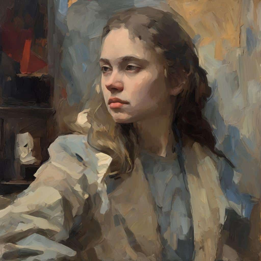 Ανθρώπινη πορτρέτο γυναίκας σε ζωγραφική, με έμφαση στη λεπτομέρεια και την έκφραση, από τον Fyodor Yakovlevich Alekseev, σημαντικό καλλιτέχνη της ρωσικής τέχνης.